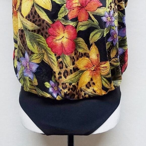 VINTAGE 80s Inches Away Tropical Blousen Swimsuit - Picture 4 of 9